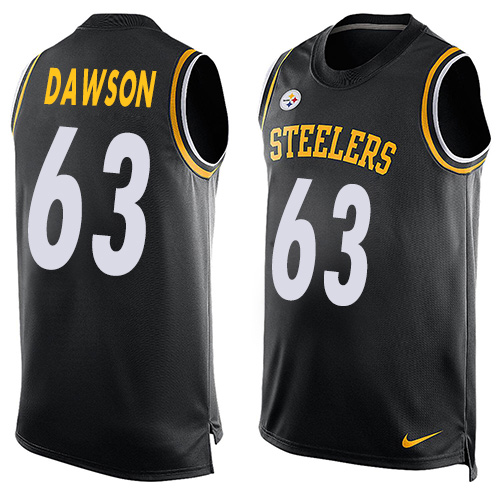 Men's Limited Dermontti Dawson Nike Jersey Black - #63 Player Name & Number Tank Top NFL Pittsburgh Steelers